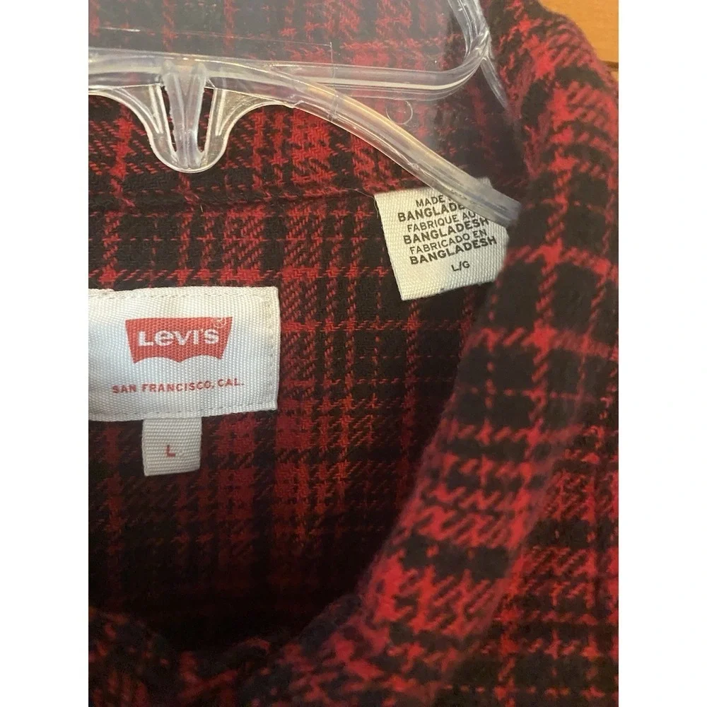 Levis Shirt Mens Large Classic Worker Overshirt Long Sleeve Flannel Red Plaid